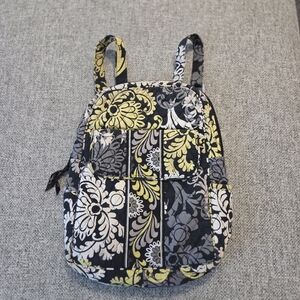 Vera Bradley Baroque Backpack Black Green Gray Floral Quilted 14"x 11"x 5"